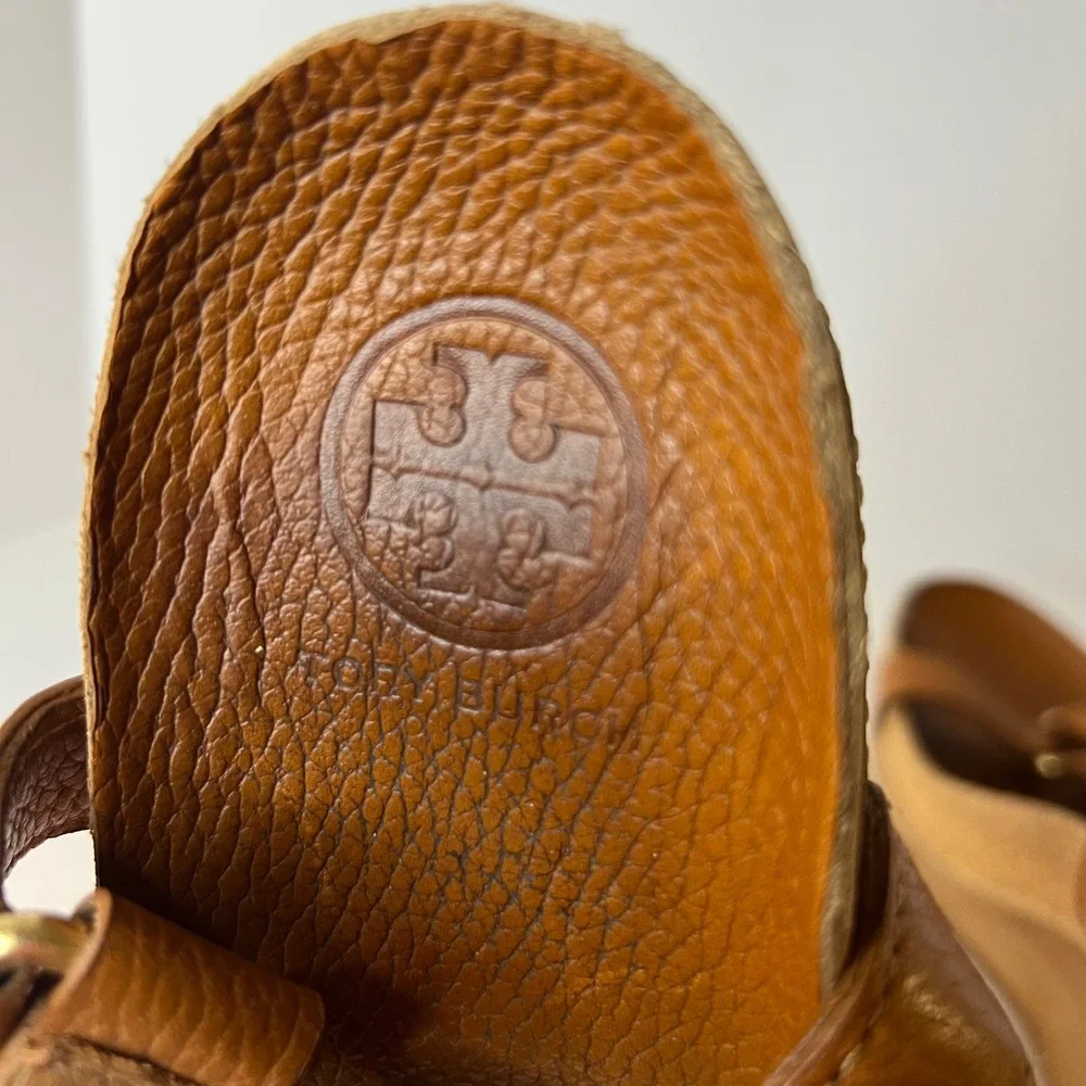 Womens Tory Burch‎ Brenden Brown Leather Wedge Sandal 9.5